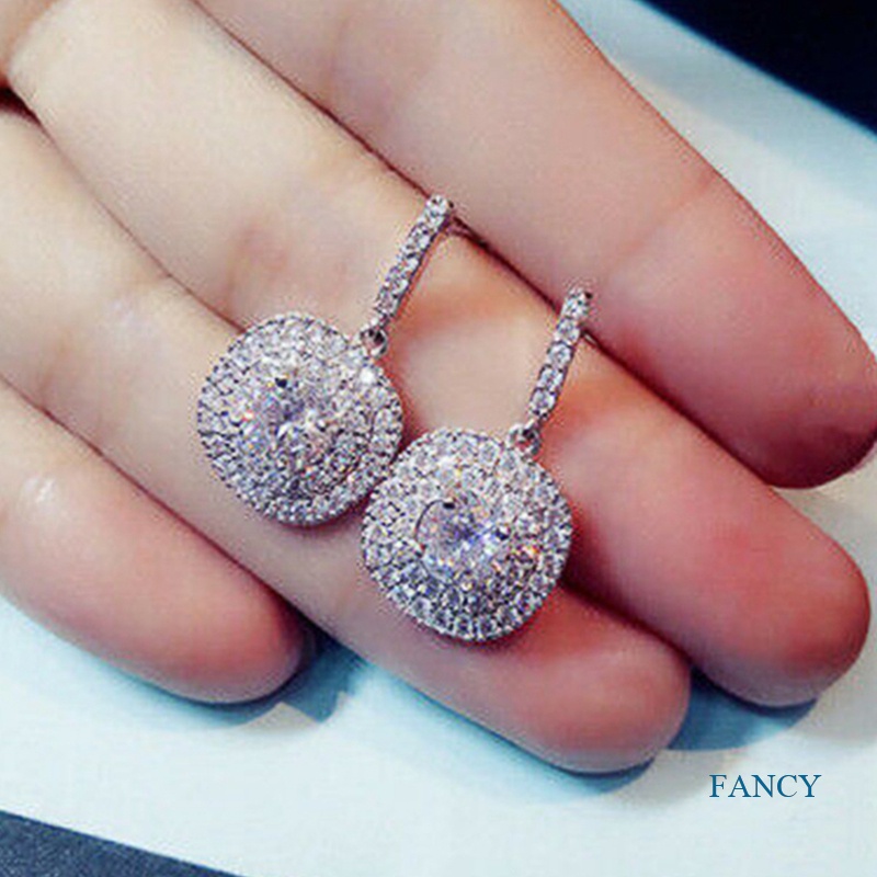 Anting Juntai Kristal Cubic Zirconia Warna Silver Untuk Pengantin Wanita