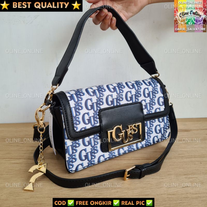 Tas women wanita gs roomy kekinian top handle jinjing feminim Brightside Bling logo gb sling bag croosbody shoulder bag multifungsi gift set bubble croco motif multicolor khakis black logo blue