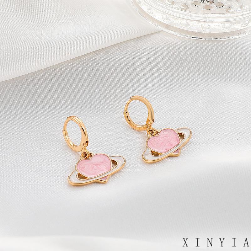 Xia.id Anting Tusuk Gantung Bentuk Hati Warna Pink Untuk Wanita