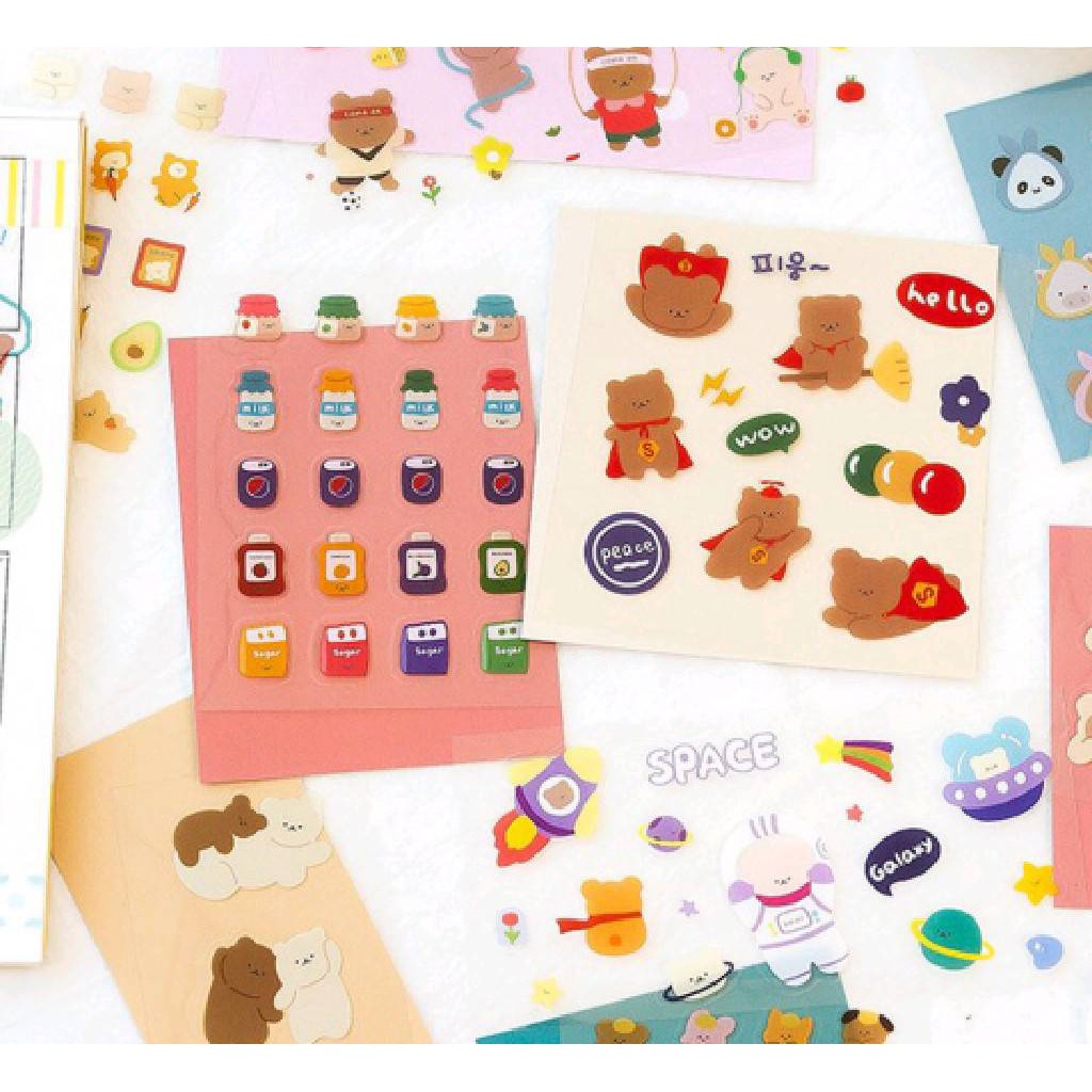 

1pc Cute Bear Cartoon PET Stickers (min. belanja 10rb)