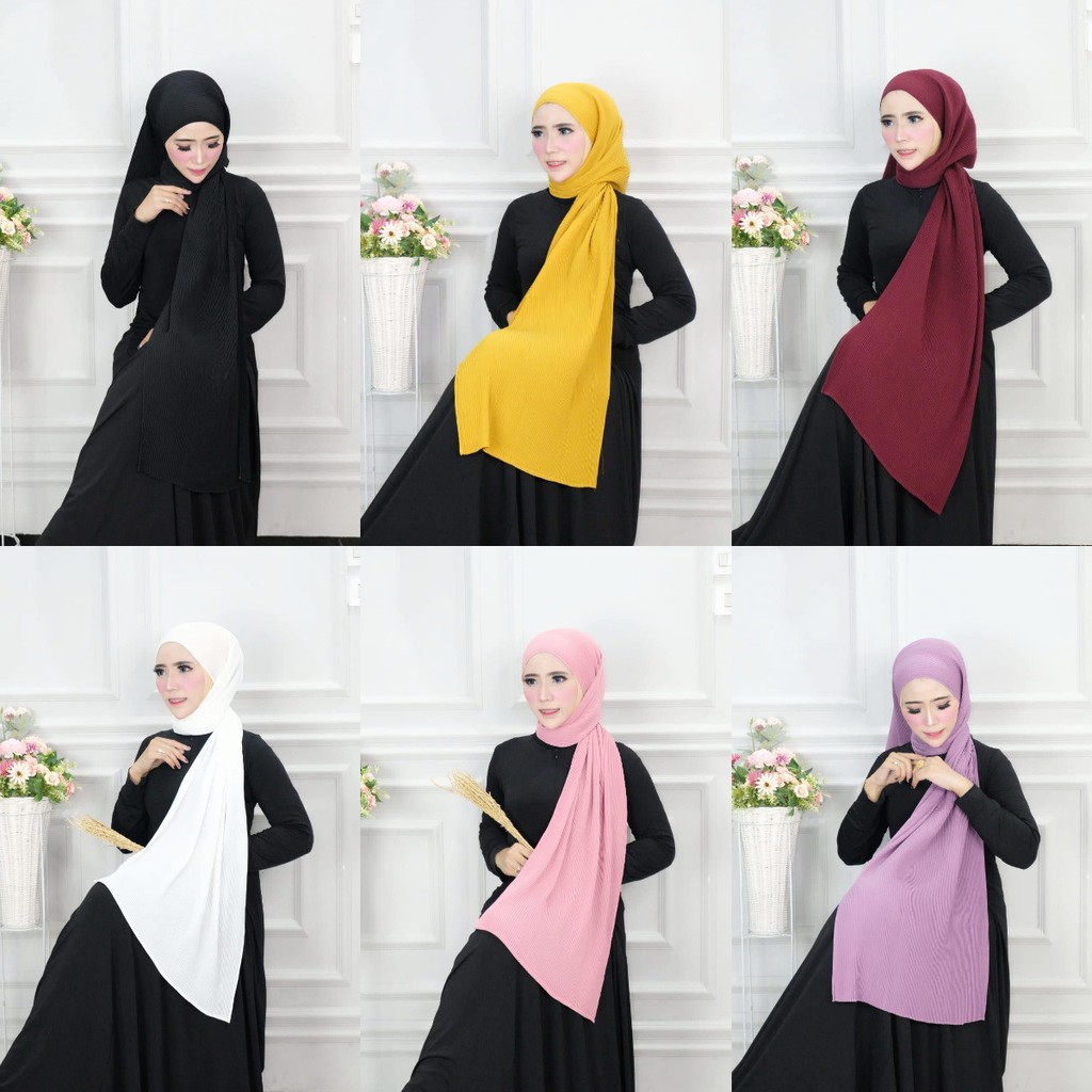 Hijab Pashmina Diamond Full Plisket Lidi Tanpa Garis Tengah 180x75cm