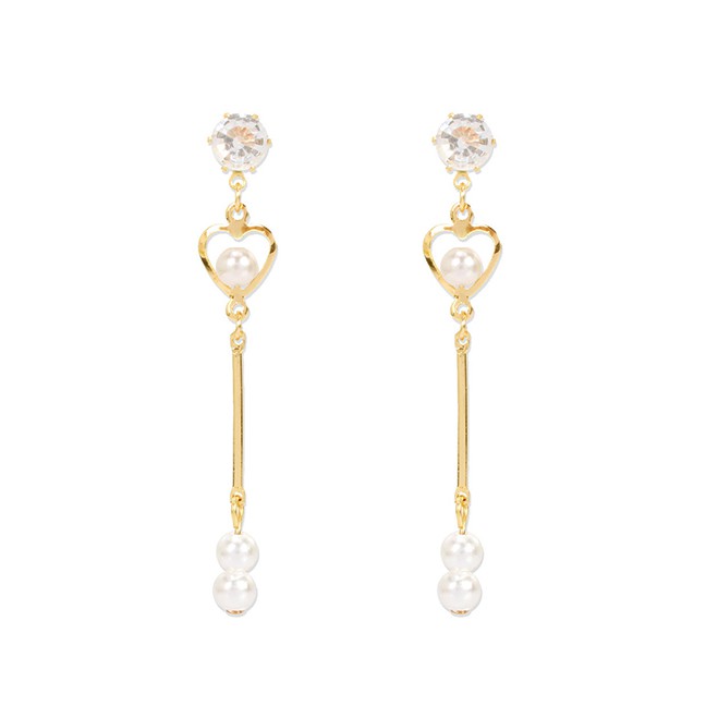 LRC Anting Tusuk Fashion Golden Imitation Pearl Love Alloy Hollow K60428