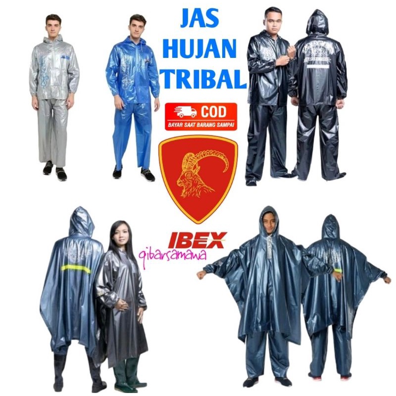 Jas Hujan Hitam Tribal Ibex Jaket Celana Dan Poncho Lengan