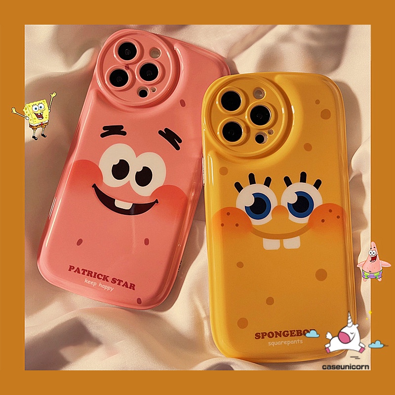 Soft Case TPU Tebal Motif SpongeBob Untuk IPhone 7 8 6 6s Plus 11 12 13 Pro MAX XR X XS MAX SE 2020