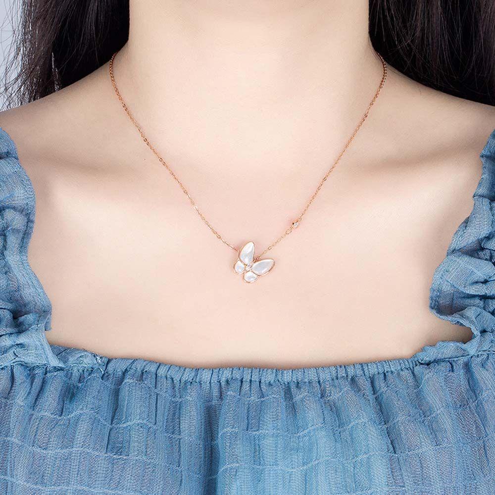 Mxbeauty Kalung Kupu-Kupu Mewah Retro Shell Putih Fritillary Kalung chocker Perhiasan Hadiah Gaya Korea Necklace