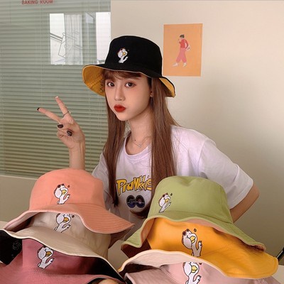 Fashion Cotton topi mancing Double-sided Bucket Hat Women Outdoor Sunscreen Simple Cute Fisherman's Hat