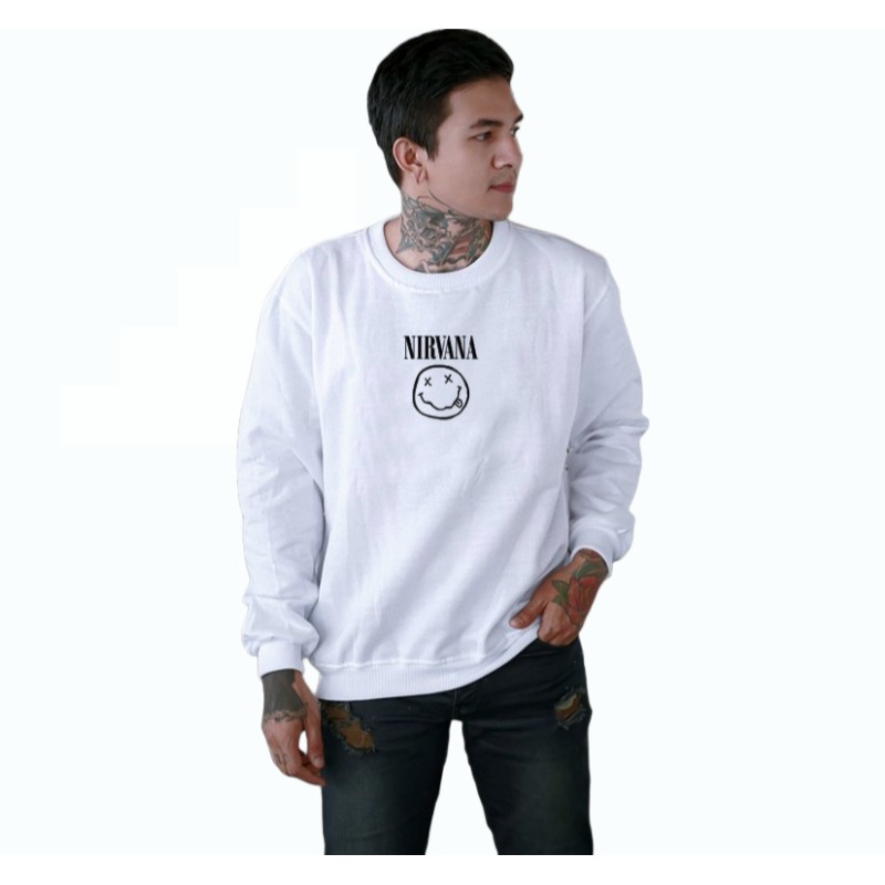 COD - Crewneck Logo Nirvana - Crewneck Oversize Pria Distro Premium Bahan Fleece Tebal - sweatershirt crewneck jumbo m - xxl