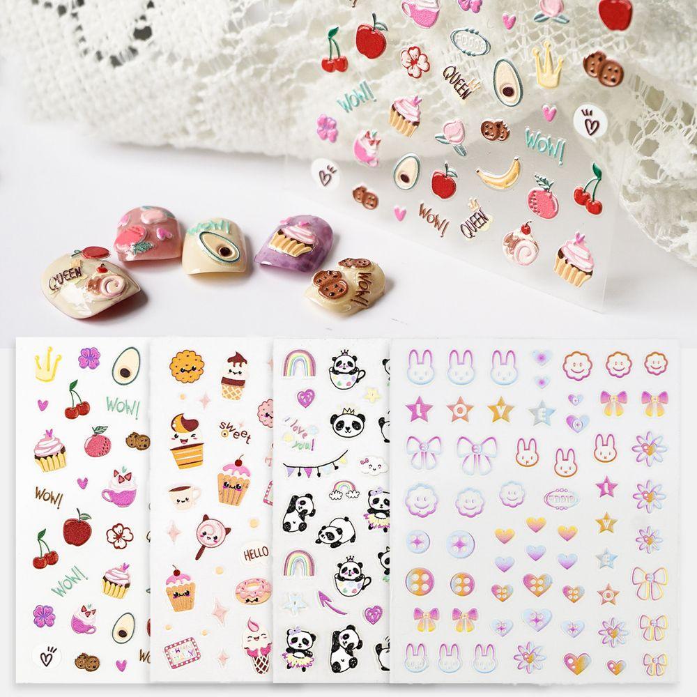 Stiker Kuku Gel Polish 5D Motif Kartun Cookies Panda Untuk Dekorasi Nail Art