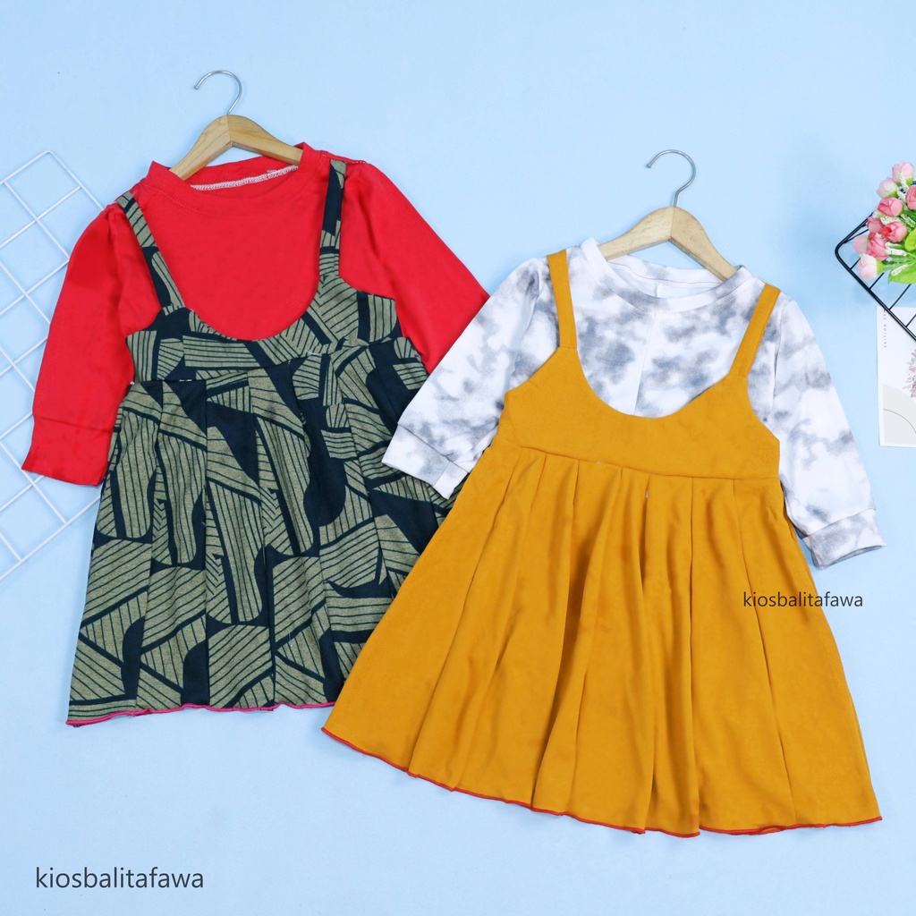 Dress Kiki size 3-4 Tahun / Dres Anak Perempuan Overall Baju Pesta Lengan Panjang Gaun Adem Grosir