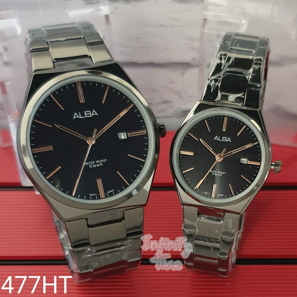 Jam Tangan Couple Alba 940867 942184 Tanggal Aktif Rantai Stainless