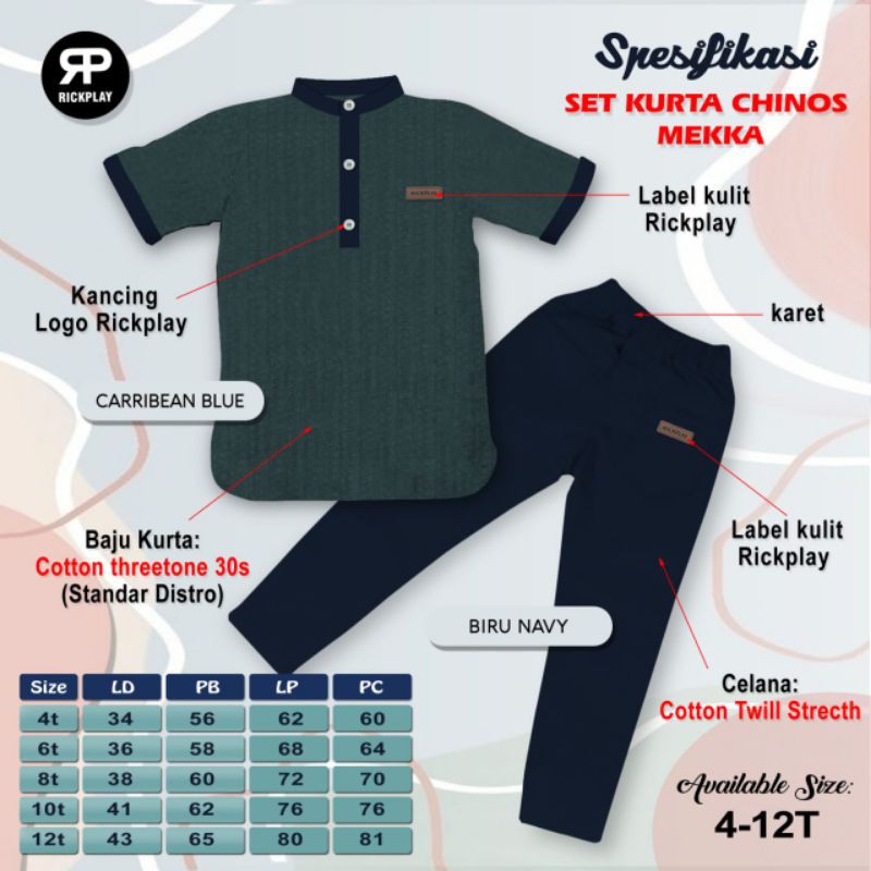SET KURTA CHINOS MEKA BY RICKPLAY (Set Baju Koko Lengan Pendek Polos Celana Anak Balita SD TK Paud)