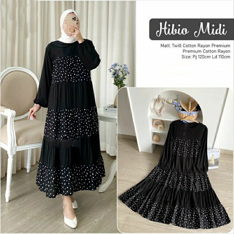HIBIO MIDI DRESS / MIDI DRESS RAYON MOTIF TERBARU / MIDI DRESS RAYON VIRAL / LONG TUNIK RAYON / MIDI