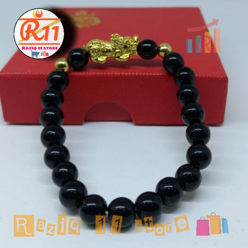 Gelang Batu Giok Hitam Asli Kombinasi Pixiu