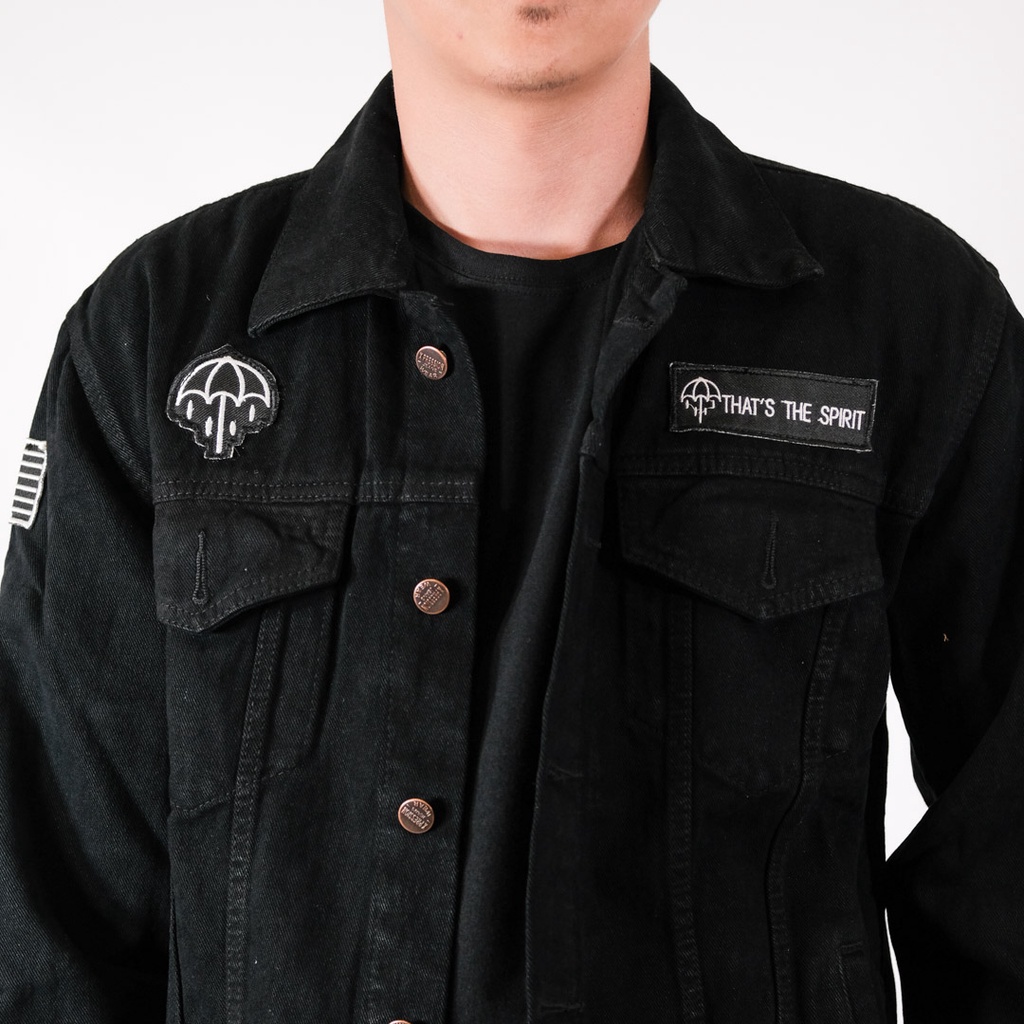 Jaket Jeans Bordir Hitam / Jaket Denim Patch Band - BMTH