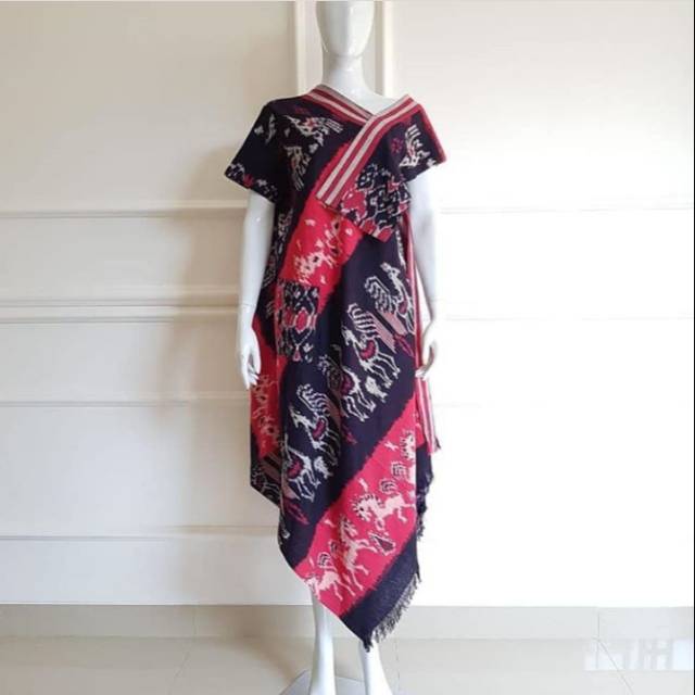 Tunik tenun  motif sumba black red G2 + free masker + free ikat pinggang