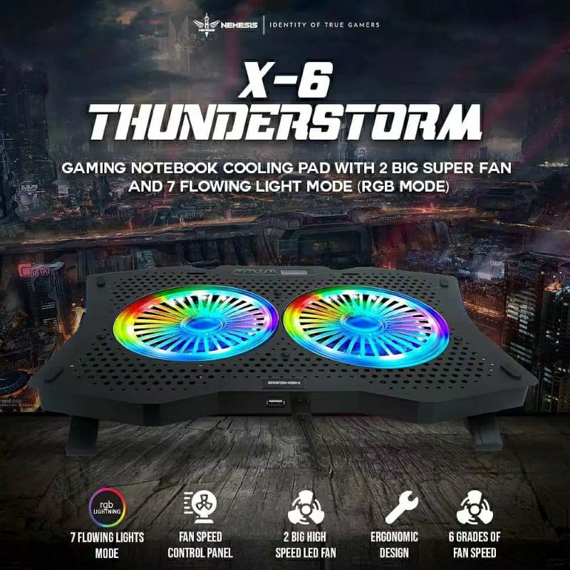 Nyk Cooling Pad Gaming X-6 Thunderstorm RGB 2 Fan