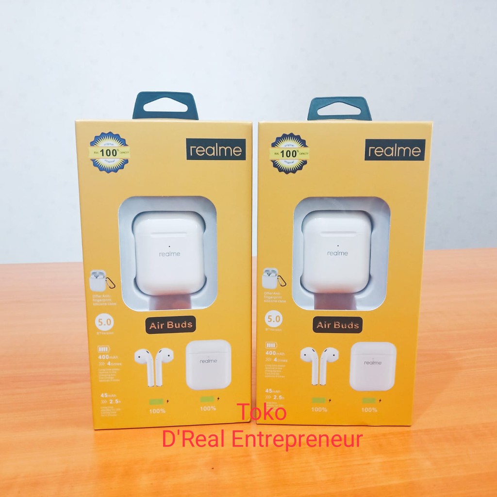 AIRBUDS REALME EARPHONE WIRELESS HEADSET BLUETOOTH REALME CAN RENAME AND GPS PREMIUM QUALITY