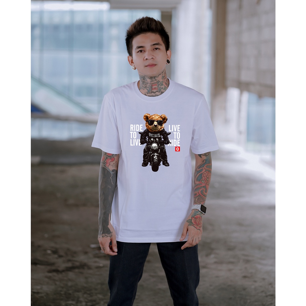 Kaos Distro BRIGO Beruang Rider || BRIGO Kaos Lengan Pendek Bear Rider || Kaos Katun Combed M-XL ( Pria &amp; Wanita )