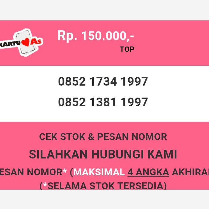 Nomor cantik Telkomsel AS murah tahun lahir 1997 simpati as T2888-150