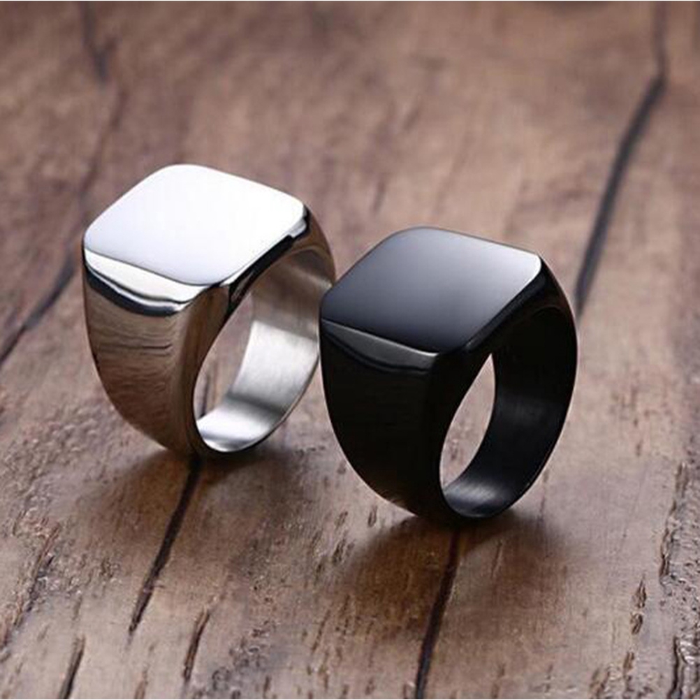 Cincin Pria 4 Warna Perak Emas Hitam Biru Persegi Baja Titanium Sederhana Yang Dipoles Aksesoris Perhiasan Fashion Punk Men's Rings