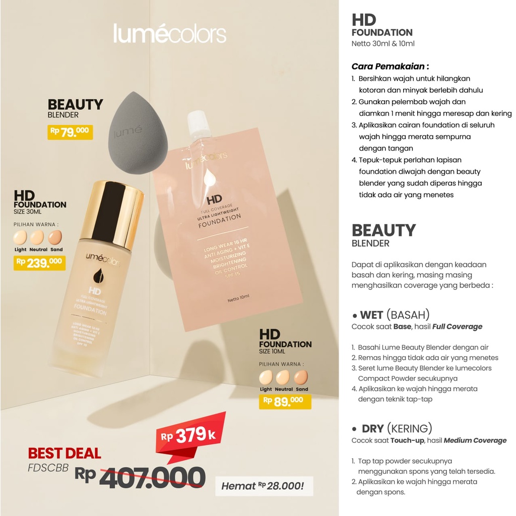 (Free Emas) Lumecolors Paket Hemat Bundling FD Sachet 10ml + Beauty Blender + FD