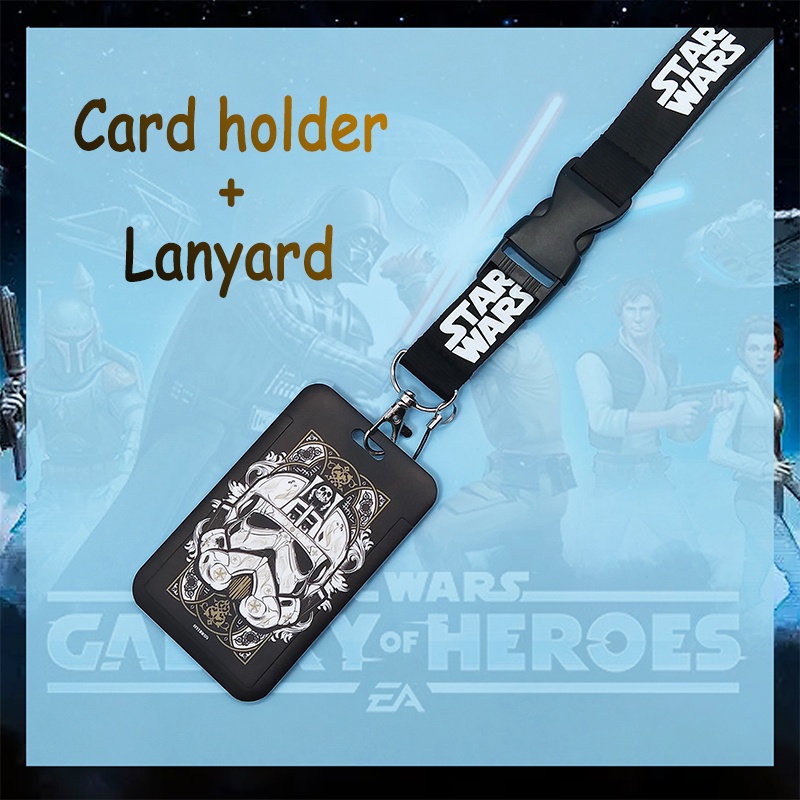 Black Lanyard Dengan Star Wars Gambar Kartu Pelindung Lengan Tali Leher untuk Ponsel ID Card Holder Gantungan Kunci Sling &amp; Aksesoris