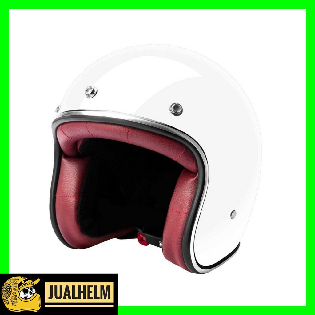 HELM RETRO ZULU OSIRIS WHITE MAROON - PUTIH GLOSSY LIST CHROME