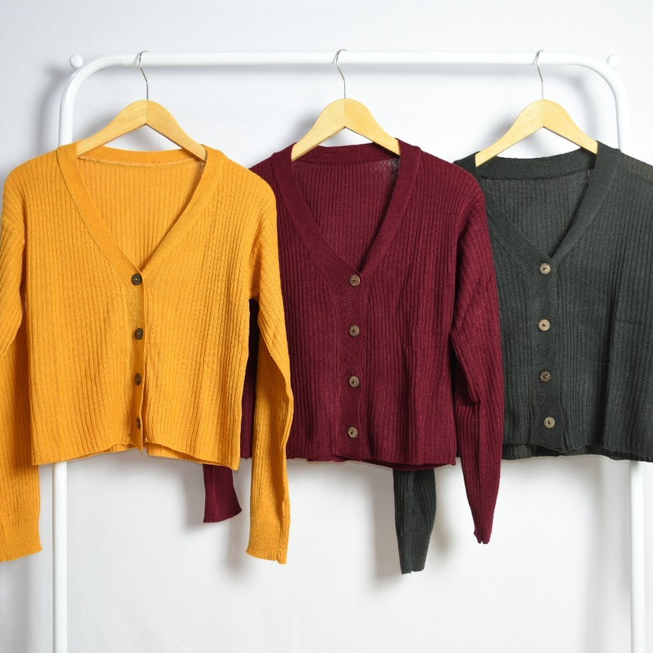 CARDIGAN RAJUT WANITA || KARDIGAN BASIC POLOS CEWEK CROP CARDY WILLY PREMIUM || OUTER KNITTED CARDI-3