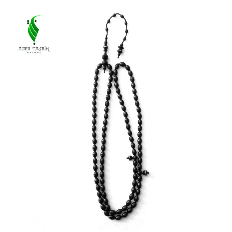 Tasbih Kayu Galih Kelor Hitam Super Motif Oval, Tasbih Muslim Antik 99 Butir