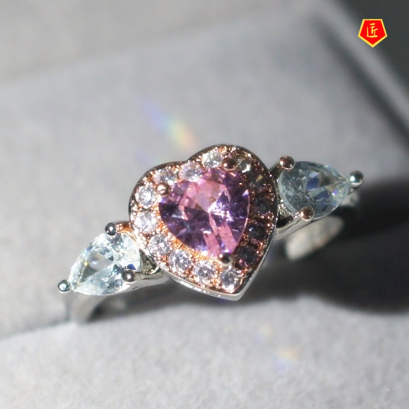 [Ready Stock]Women's Fashion Elegant Peach Heart Pink Diamond Ring