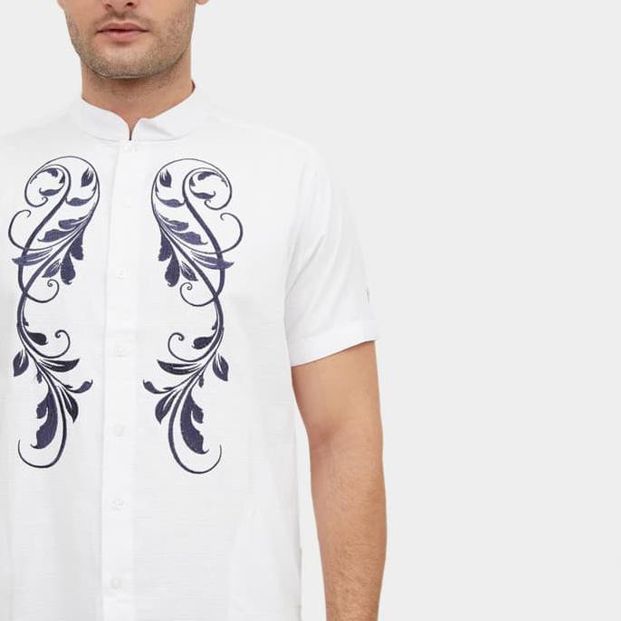 Original Yege Kemeja Baju Koko Embroidered Solid Shirt 6003 - Putih, L