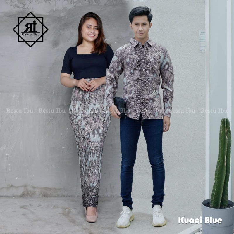 Zaja - Baju Couple Kemeja Batik &amp; Rok Batik Plisket Baju Batik Pria Dewasa Lengan Panjang Kemeja Couple Rok Batik Sutra Plisket Cantik Cocok Untuk Pergi Acara Nikahan