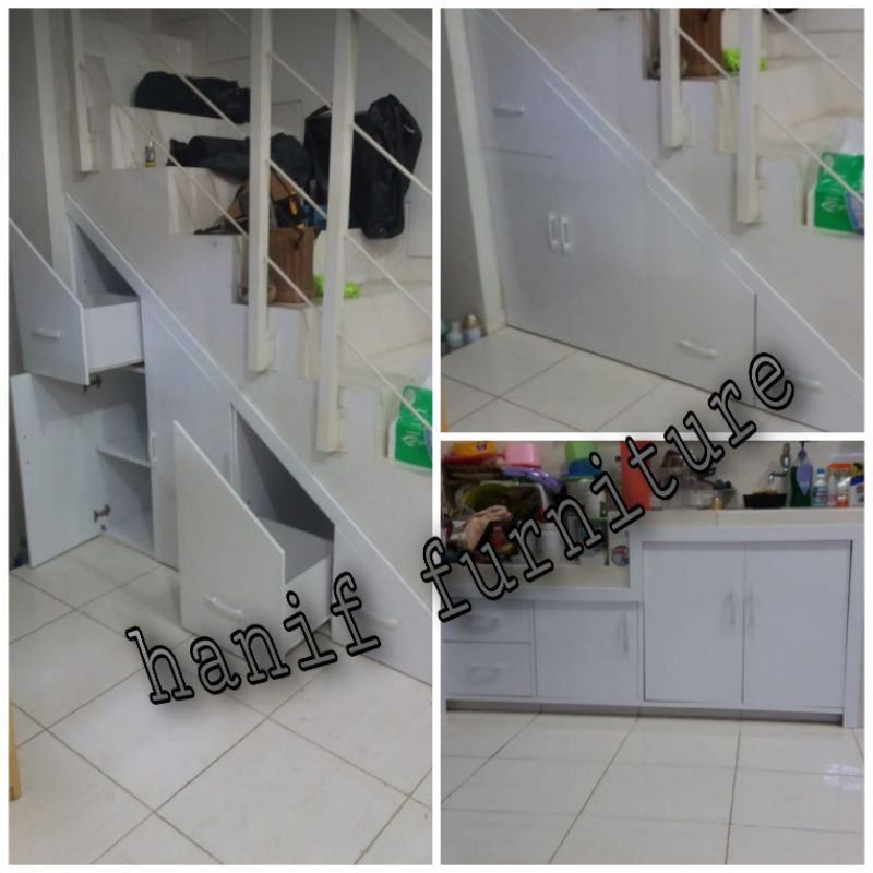 Lemari bawah tangga dan laci bawah kitchen set