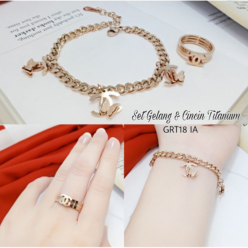 Gelang tangan rantai titanium satu set GRT18IA