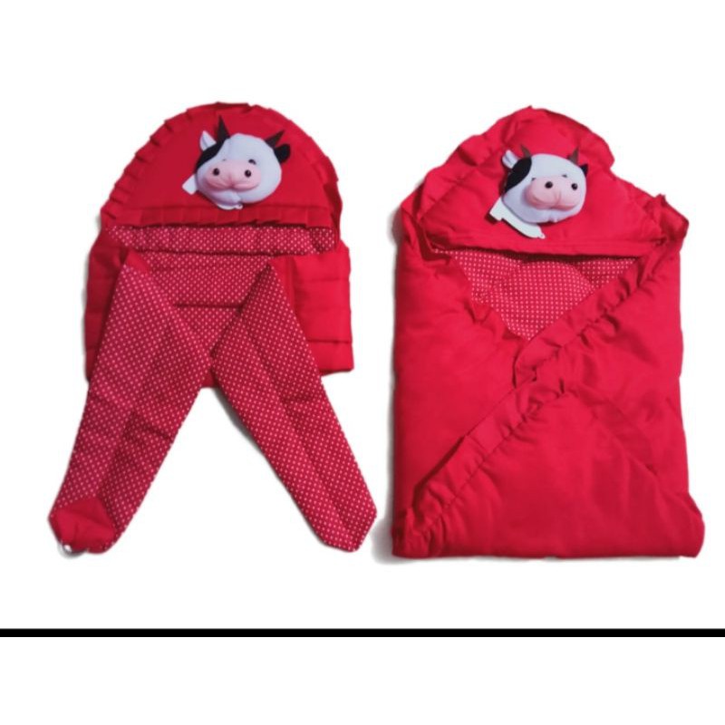 SET 2in1 selimut+gendongan bayi katun twill kepala boneka sapi