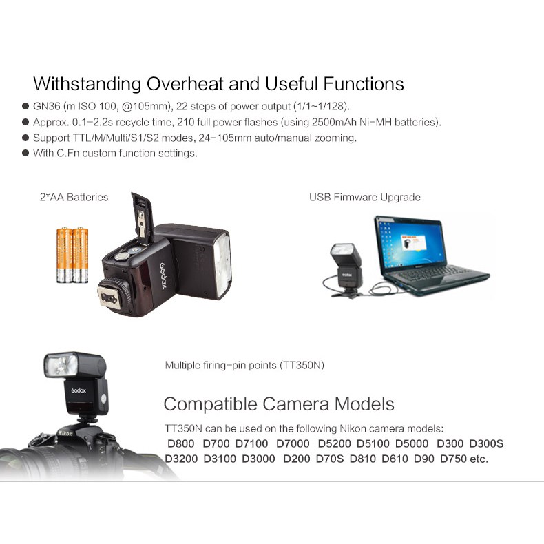 Godox TT350N / TT 350 / TT 350 N / TTL Camera Flash Speedlite for Nikon Promo