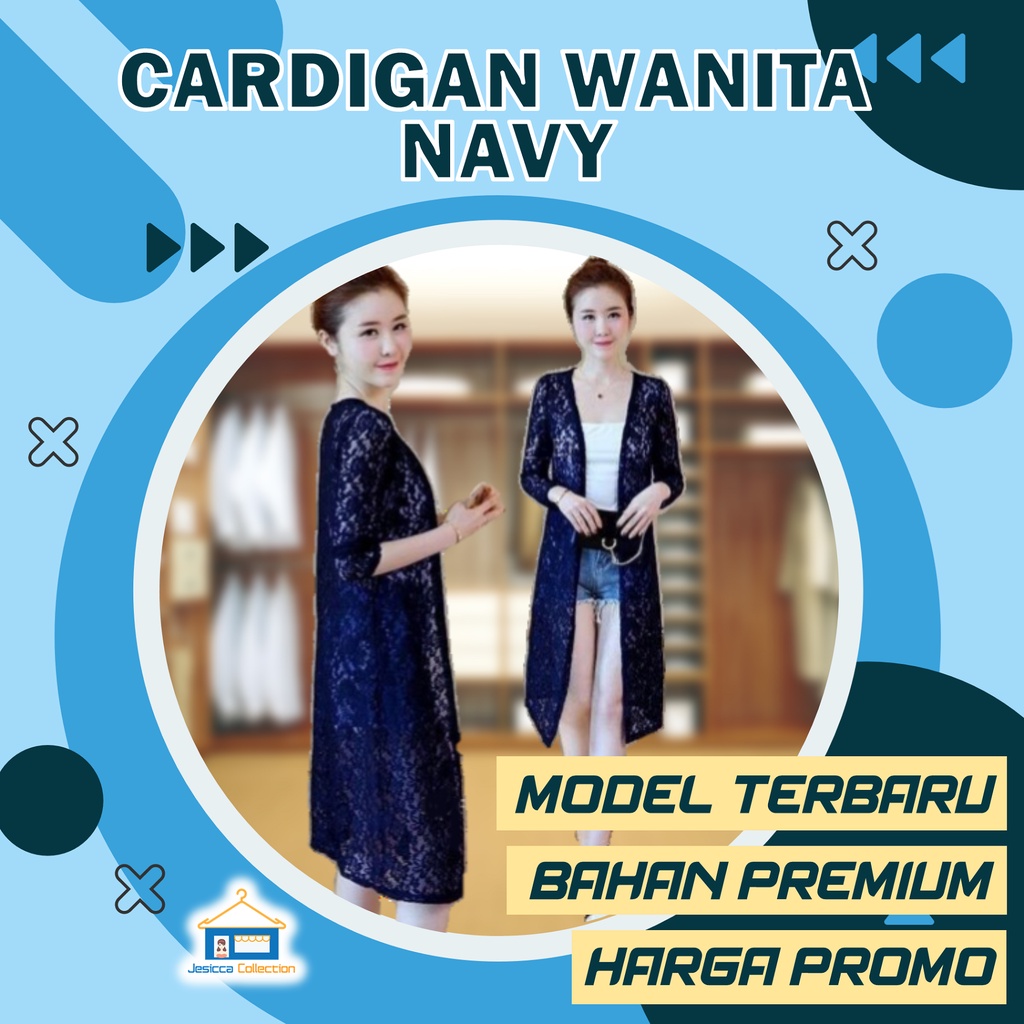 Cardigan Baju Pakaian Atasan Outer Terusan Brokat Wanita Murah Perempuan Terbaru Navy Biru Tua