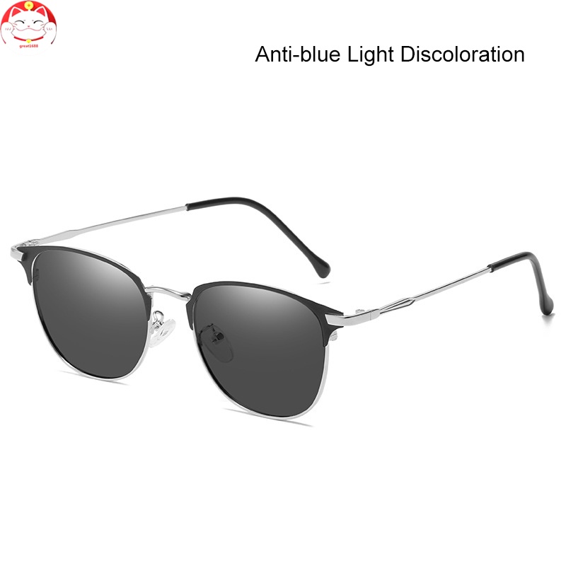 Bluelight-blocking Glasses Outdoor Photochromic Flat Lens 14g Ultralight Retro Style Round Frame for Computer Workers