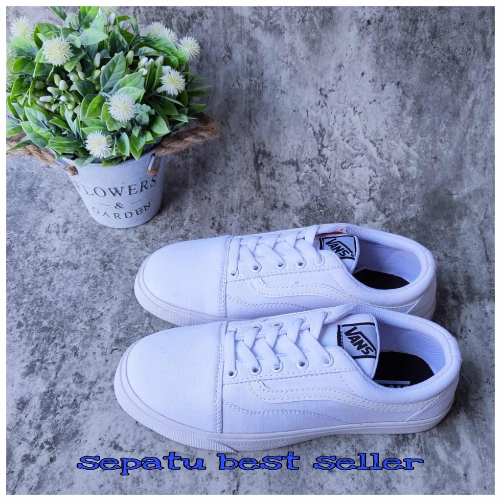 Sepatu Old Skool Classic Full white Sepatu Sekolah Kuliah Gaya