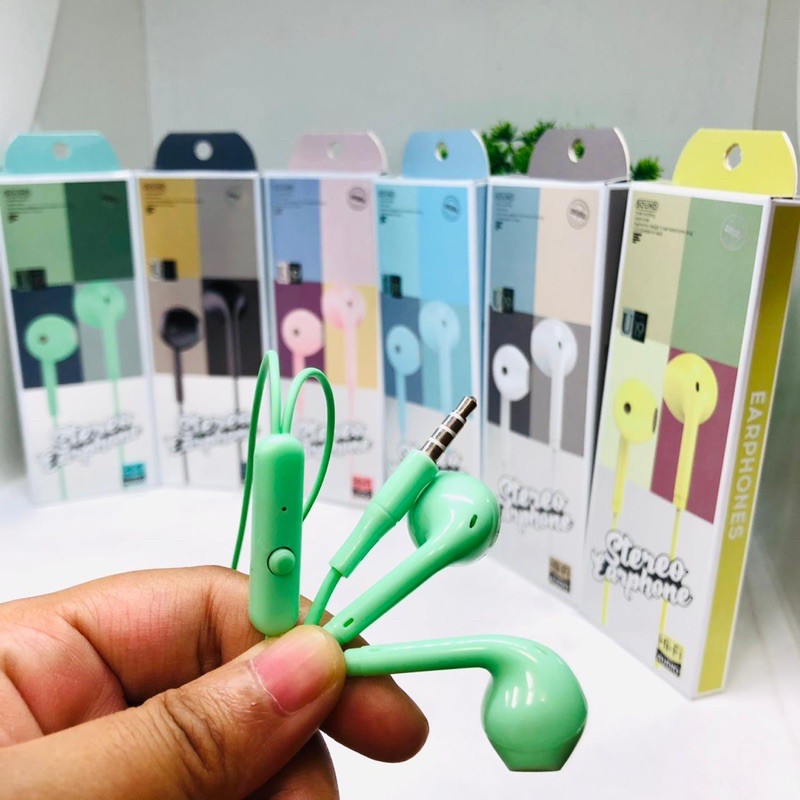 PROMO HANDSFREE U19 MAKARON PACKING PANJANG CHROOM NEW EARPHONE CANDY U-19 INDONESIA