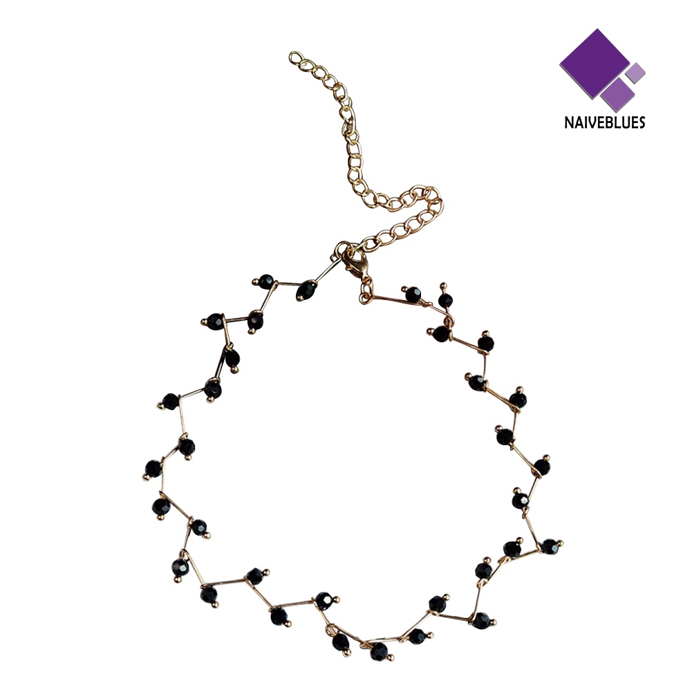 Kalung Choker Rantai Pendek Model Gelombang Aksen Manik-Manik Warna Hitam Untuk Wanita