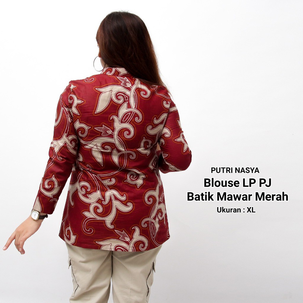 Atasan Batik Jumbo Wanita / Blus Panjang Jumbo /  S-M-L-XL-XXL-3L-4L-5L Model Lengkap Seragam Batik