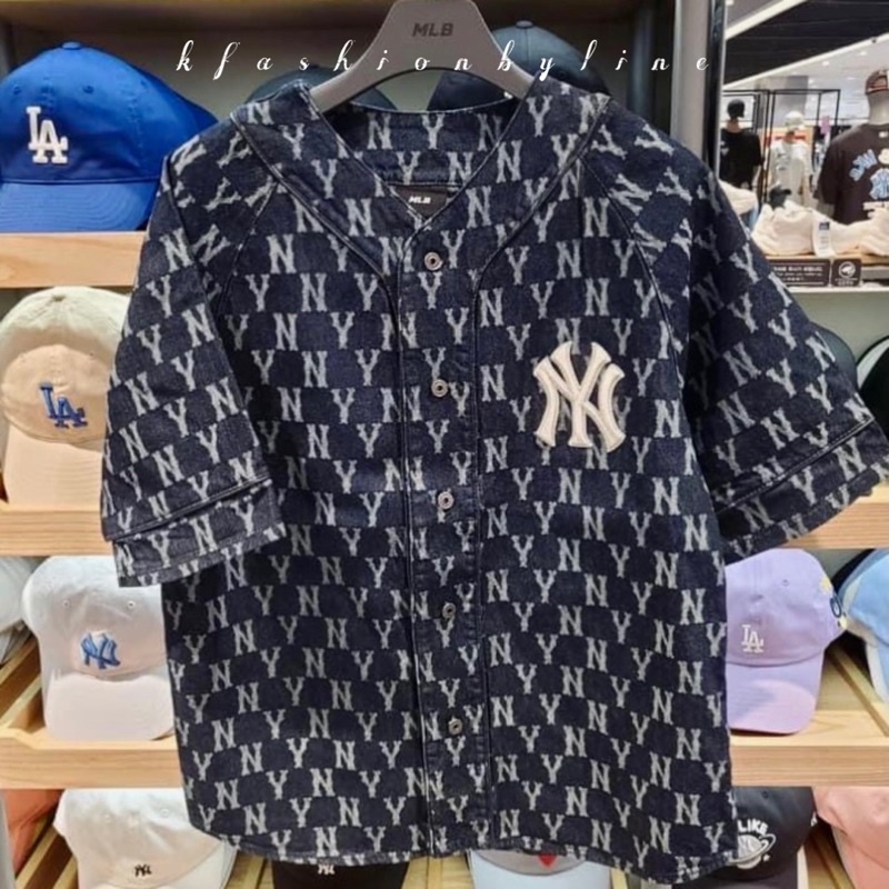 MLB Jacquard Monogram Denim Baseball Shirt New York Yankees