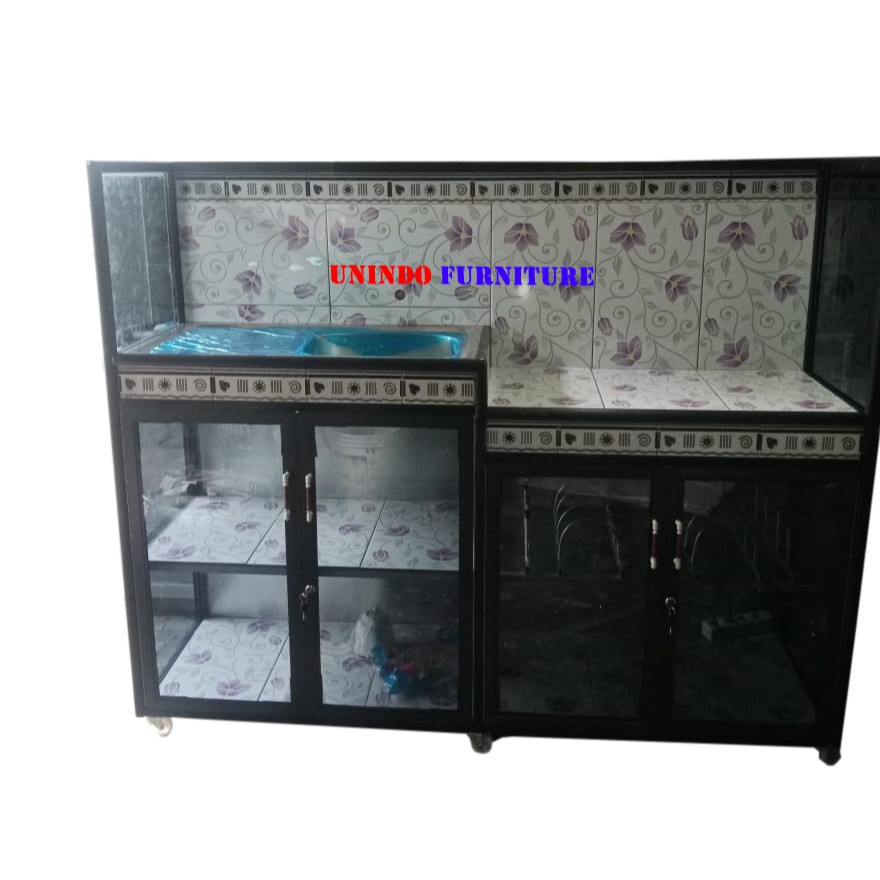 RAK WASTAFEL PLUS RAK KOMPOR 2 TUNGKU FULL KERAMIK 4 PINTU uk P.150 cm x L.40 cm xT.123  cm