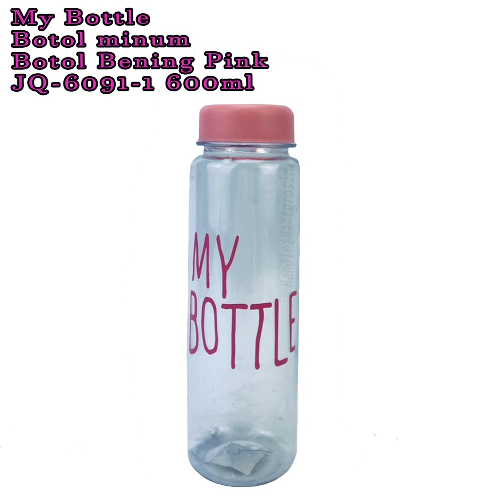 botol minum * Botol Air * botol bening Pink * JQ-6091-1 * 600ml