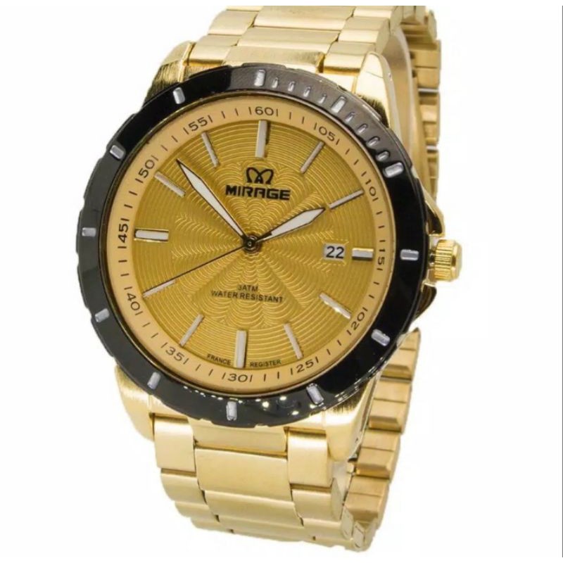 jam tangan pria;MIRAGE M8549BRP-Lgold~ORIGINAL WATER RESISTANT~TGL~STAINLEES