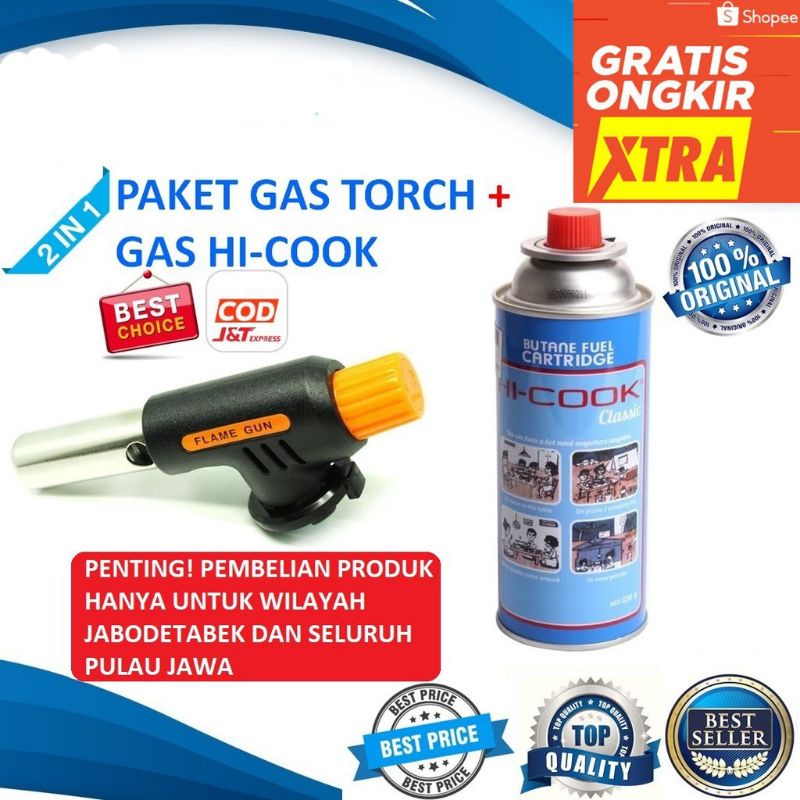 Flame Gun Gas Torch Orange + Gas Portable Gas Hicook Gas Kaleng Warna H itam