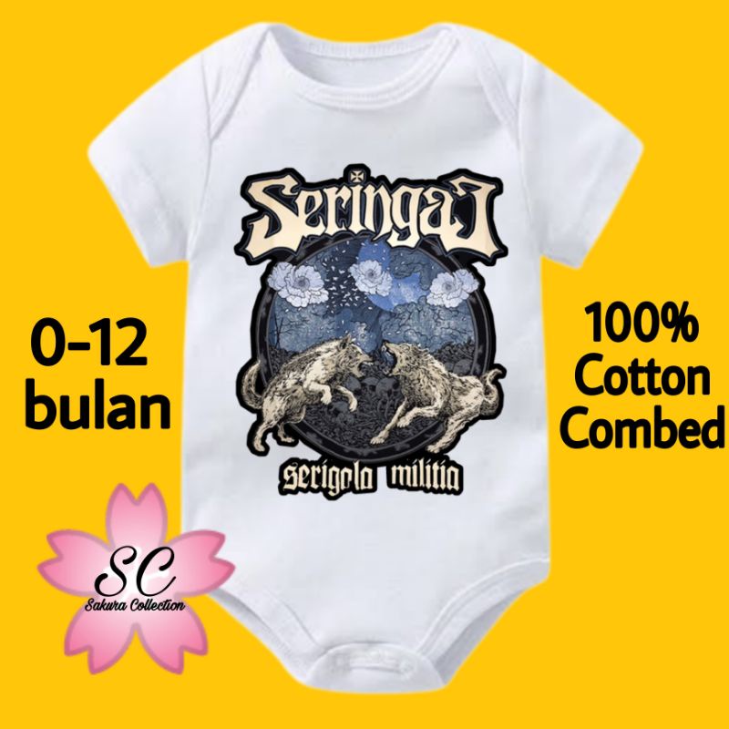 Kaos baju bayi jumper baby kids pendek BAND SERINGAI - SERIGALA MILITIA BIRU / METAL PUNK ROCK tee tulisan usia 0 1 2 3 4 5 6 7 8 9 10 11 12 bulan sampai umur 1 tahun adem jumpsuit babysuit romper bodysuit little kids anak kecil style laki laki perempuan