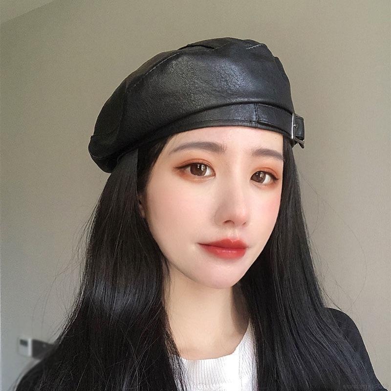 Topi Baret Bahan Kulit pu Bentuk Labu Octagonal Gaya Retro Jepang Untuk Wanita