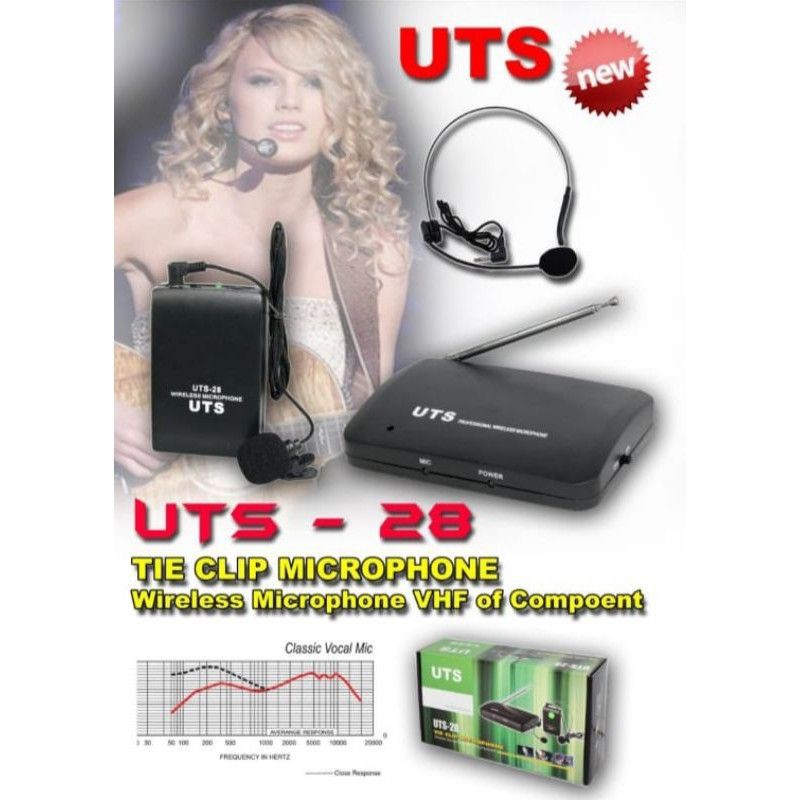 mic wireless UTS 28 clip on jepit + headset mic